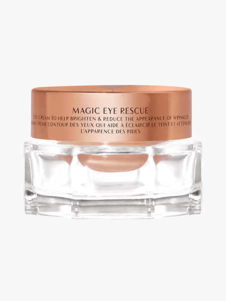 Charlotte Tilbury’s Magic Eye Rescue in branded tub component on a light gray background