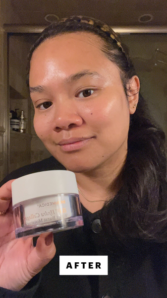 Allure senior beauty editor Jesa Marie Calaor after applying the SkinMedica HA5 Hydra Collagen Water Burst Moisturizer